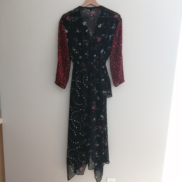 Maje Remix Asymmetric Paneled Floral Black Midi Dress 1 or Small - Picture 5 of 17